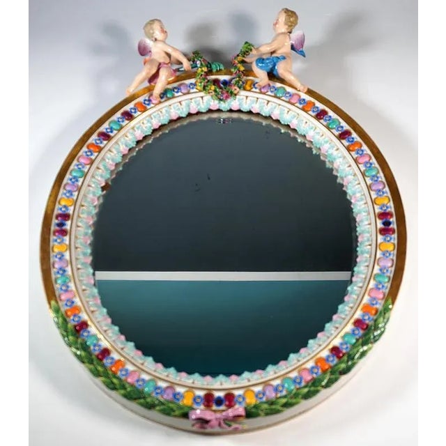 Large Oval Wall Mirror with Winged Cupids from Meissen, 1860 For Sale - Image 6 of 9