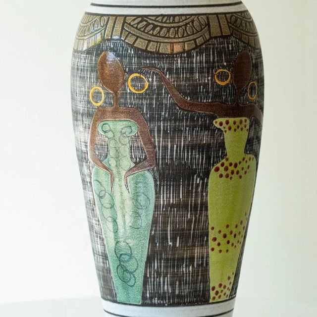 1970s Ceramic Floor Table Lamp with Silk Lampshade attributed to R. Houben, 1970s For Sale - Image 5 of 10