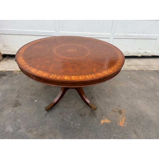 Late 20th Century Vintage George III Style Brass Marquetry Burlwood Breakfast Table For Sale - Image 13 of 17