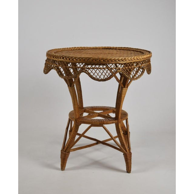 Vintage Wicker Rattan Side Table with Scalloped Edge, 1960s For Sale - Image 16 of 16