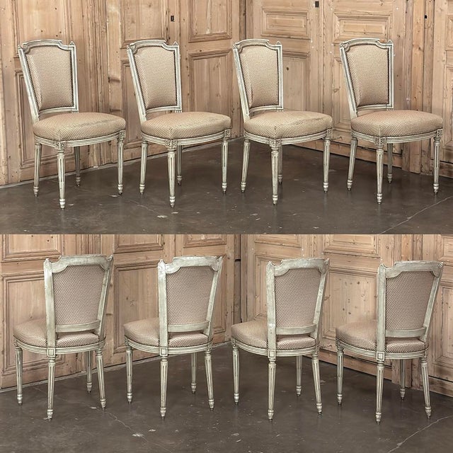Wood Set of 8 French Louis XVI Painted Dining Chairs For Sale - Image 7 of 17