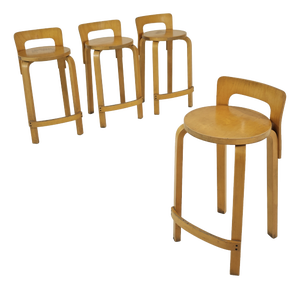 Vintage Wooden Stools by Alvar Aalto for Artek, 1970s, Set of 4