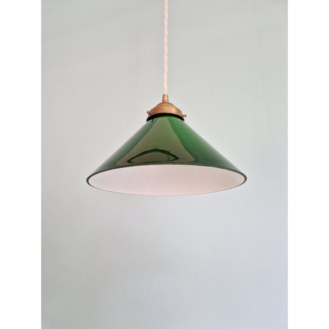 Art Deco Conical Green Opaline Glass Pendant Lights, Set of 2 For Sale - Image 5 of 14
