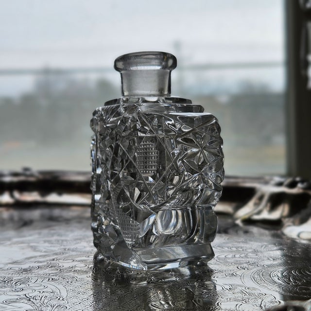 Mid-Century Czech Bohemian Cut Crystal Vanity Bottle, Made in Czechoslovakia, Winged Sculptural Glass, 1950s For Sale - Image 10 of 11