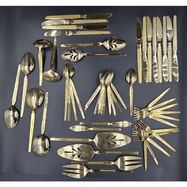 Vintage Gold Electroplate "Trocadero" Hostess & Serving Flatware- 53 Piece Collection For Sale - Image 15 of 18