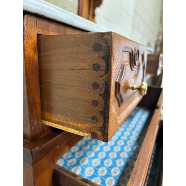 Wood Antique American Renaissance Victorian Eastlake Marble Top Dresser Chest Vanity For Sale - Image 7 of 18