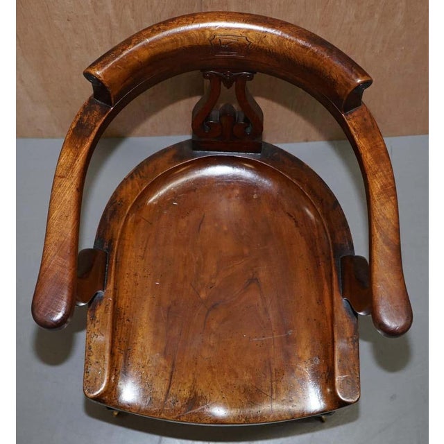 Brown Victorian Walnut Captains Chair with Carved Back from Eton College, 1860 For Sale - Image 8 of 18
