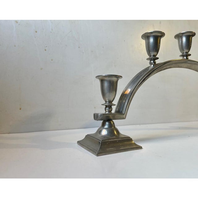 Art Deco Arch Candelabra in Pewter from Just Andersen, 1940s For Sale - Image 4 of 13