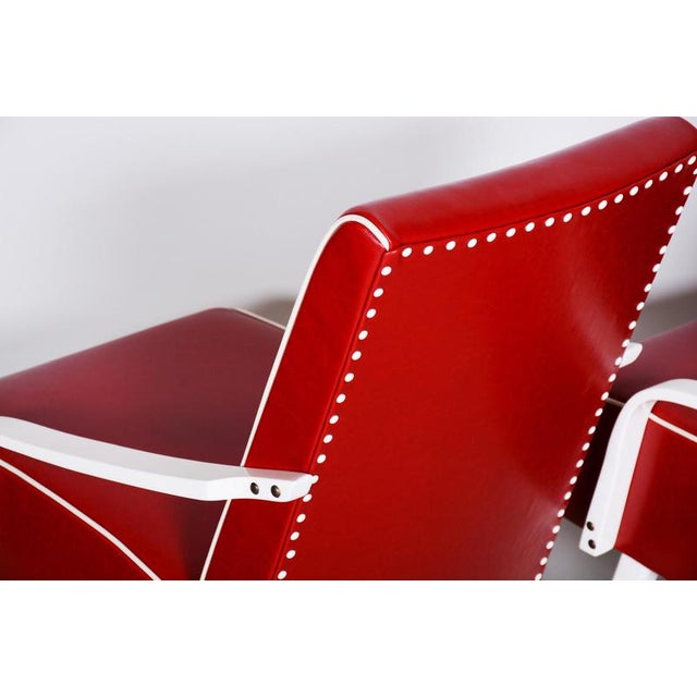 Wood Mid-Century Red Leather and Beech Armchairs, Czechia, 1950s, Set of 2 For Sale - Image 7 of 11