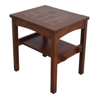 Stickley Mission Oak Tile Top Lamp Table For Sale
