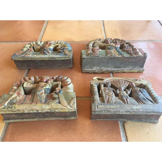 Wooden Tiles with Rural Scenes, Sicily, Italy, 1890s, Set of 4 For Sale - Image 6 of 13