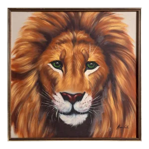 Lion, Unknown Artist Oil on Canvas, Signed "mondale?" Lower Right