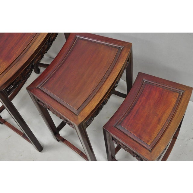 Vintage Chinese Carved Hardwood Curved Frame Nesting Side Tables - Set of 4 For Sale - Image 9 of 18