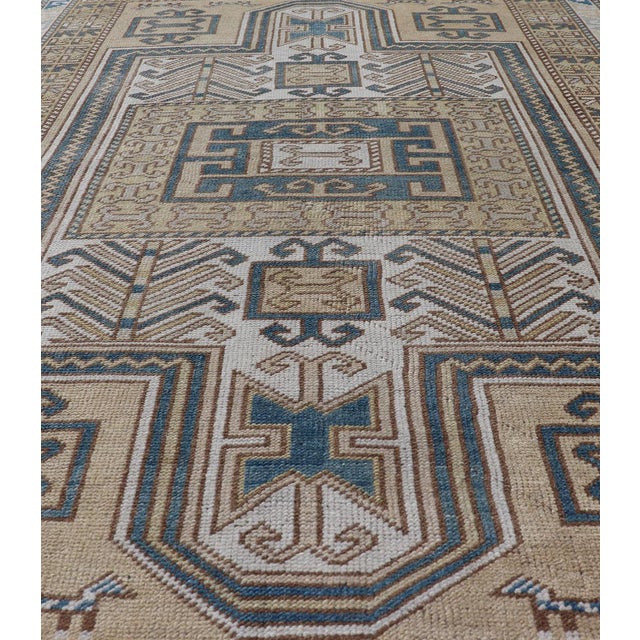 Vintage Turkish Medallion Oushak Rug in Blue, Mocha, and Taupe 3'5"x5'6" For Sale In Atlanta - Image 6 of 10