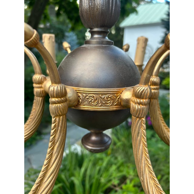 1960s Mid 20th Century French Louis XVI Style 6-Light Mixed-Metal Chandelier - Newly Rewired For Sale - Image 5 of 12
