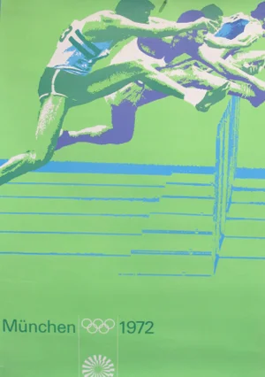 Original Vintage 1972 Munich Olympic Poster, Athletics (Hurdles)