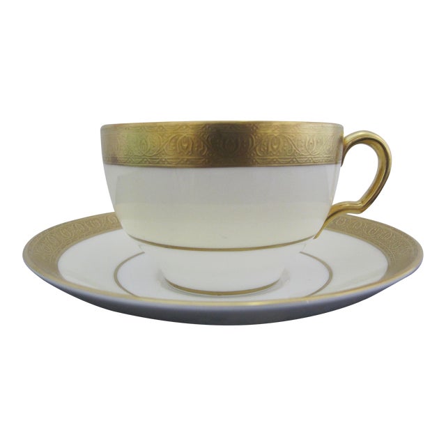 Minton K159 Bone China Buckingham White Gold Gilt Tea Cup & Saucer Set For Sale
