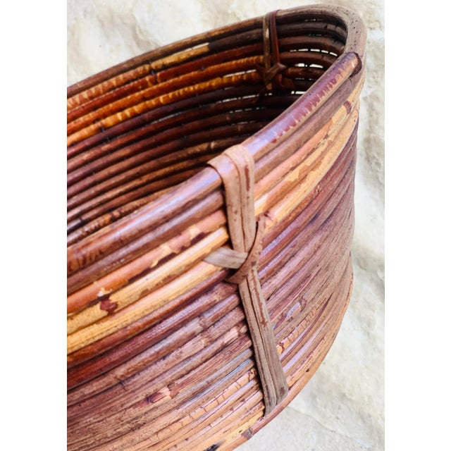 Mid-Century Modern Italian ‘Gabriella Crespi Style’ Mid-Century Pencil Reed Rattan Coiled Bowl, Basket For Sale - Image 3 of 12