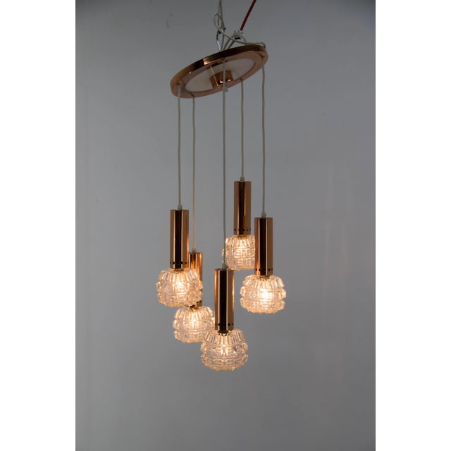Mid-Century Copper & Glass Chandelier, 1970s For Sale - Image 3 of 6