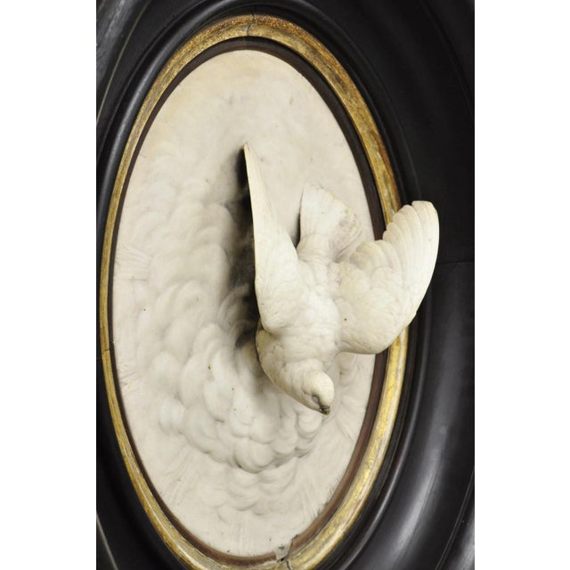 Wood Antique Victorian Large Italian Oval Marble Relief Carved Dove Bird Wall Plaque For Sale - Image 7 of 18
