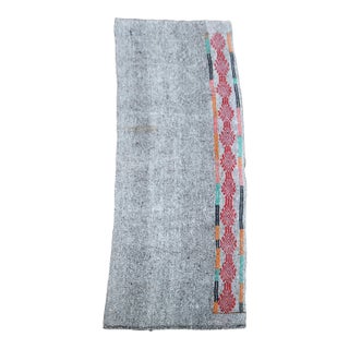 1970s Vintage Handmade Wool Cotton Turkish Grey Runner Rug For Sale