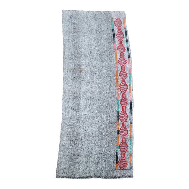 1970s Vintage Handmade Wool Cotton Turkish Grey Runner Rug For Sale