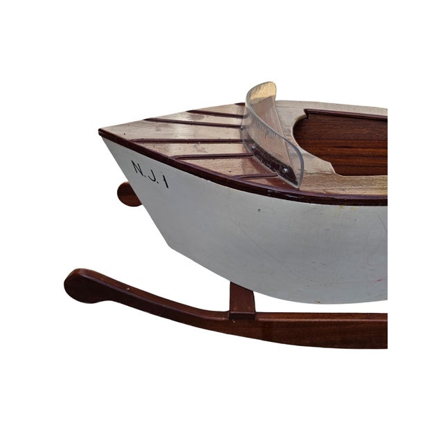 Wonderful Custom Made Vintage Speen Boat rocking chair. hand painted. Mahogany and Brass Exposed Nails. minor age related...