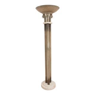 Triple Lion Head Travertine Torchiere Floor Lamp For Sale