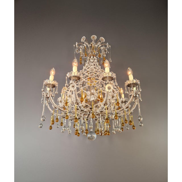 Mid-Century Modern Mid-Century Murano Crystal Chandelier With Amber Accents Basket For Sale - Image 3 of 12