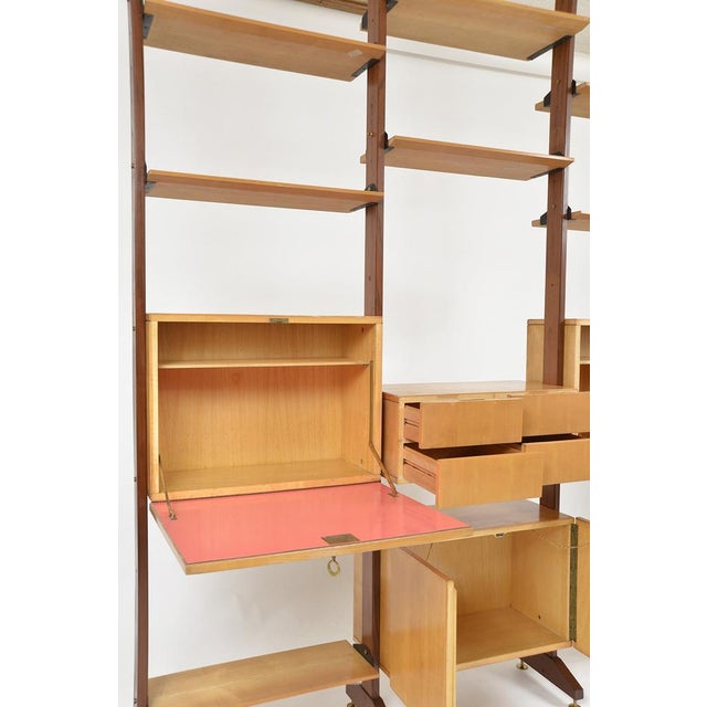 Metal Large Mid-Century Italian Teak & Maple Freestanding Shelving System, 1950s, Set of 18 For Sale - Image 7 of 18