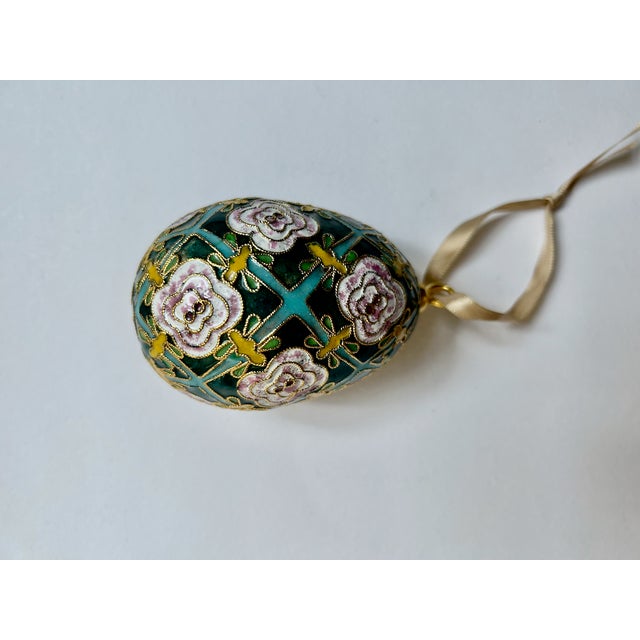 Metal Faberge Style Cloisonne Enamel Egg Ornament, 1970's For Sale - Image 7 of 16