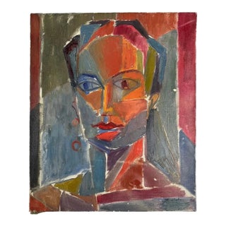 1980s French Abstract Painting of a Woman For Sale