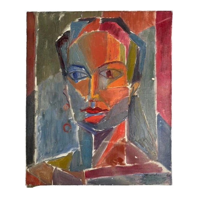 1980s French Abstract Painting of a Woman For Sale
