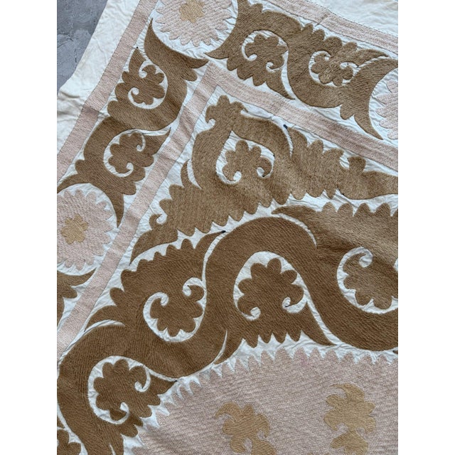 Tan Hand-Embroidered Neutral Tan Suzani Wall Hanging For Sale - Image 8 of 9