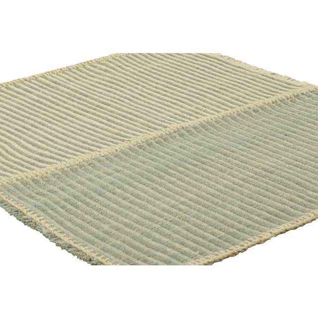 Rug & Kilim Rug & Kilim’s Contemporary Kilim With Textural Blue White and Gray Stripes For Sale - Image 4 of 7