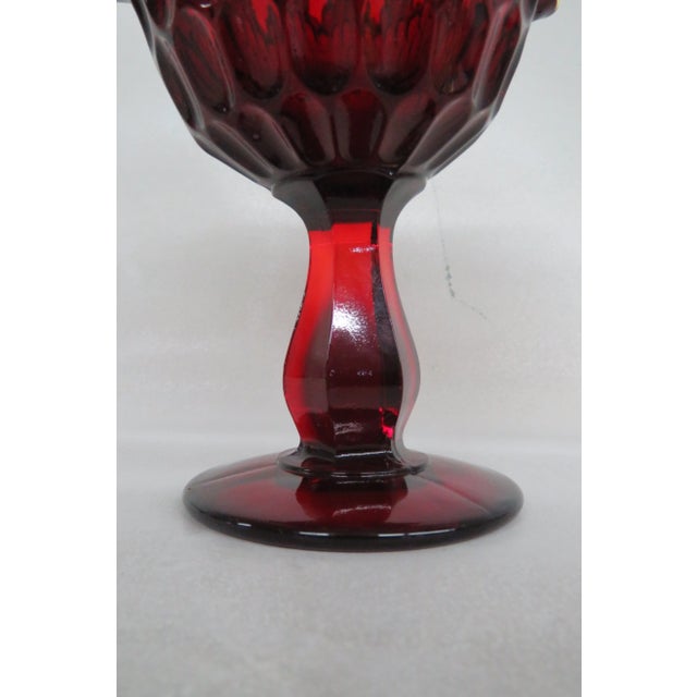 Mid 20th Century Fenton Thumbprint Compote Ruby Red Yellow Crest Double Crimped Rim For Sale - Image 5 of 12