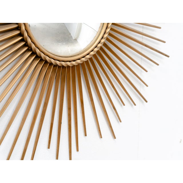 Vintage Sunburst Mirror in Gilded Metal and Curved Glass from Chaty Vallauris, 1950s For Sale - Image 4 of 6