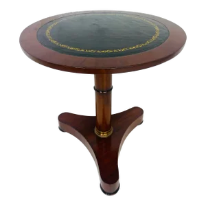 Handsome Vintage Mahogany and Leather Empire Style Martini Table After Maitland Smith