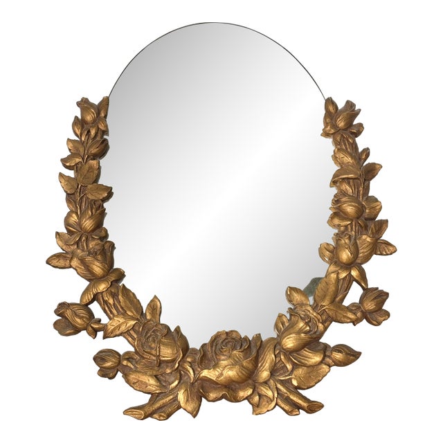 1930s Romantic Gilt Wood Vanity Mirror For Sale