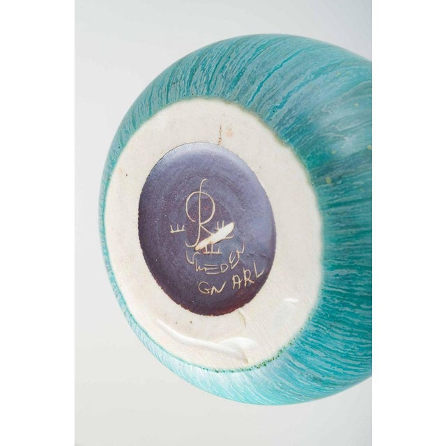 Gunnar Nylund Turquoise Glazed Ribbed Pitcher by Gunnar Nylund for Rörstrand, 1950s For Sale - Image 4 of 5