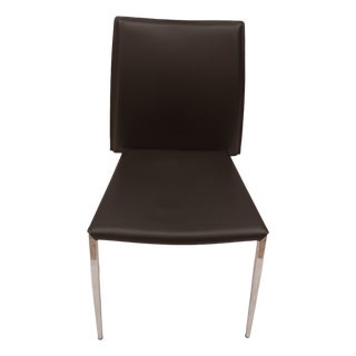 Vintage Minimalist Black Side Leather Chair With Chrome Legs For Sale
