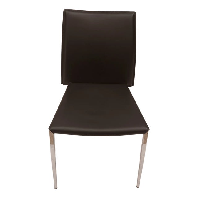 Vintage Minimalist Black Side Leather Chair With Chrome Legs For Sale