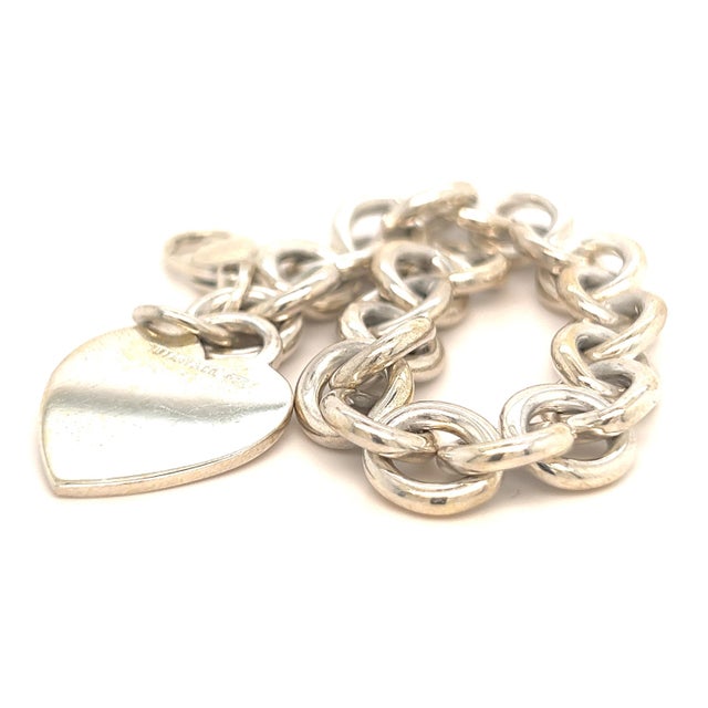 1990s Tiffany & Co Estate Bracelet with Heart Charm Sterling Silver 7" For Sale In New York - Image 6 of 9