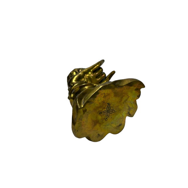 Metal Vintage Brass Metal Color Buddha Hand Lotus Incense Holder Art Figure For Sale - Image 7 of 11