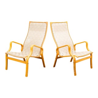 Mid Century Danish Modern Lounge Chair Set Armchair Cream Finn Ostergaard Pair For Sale