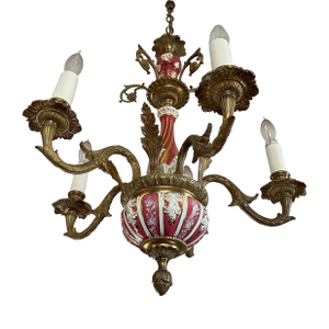 5 Light Brass and Ceramic Chandlier