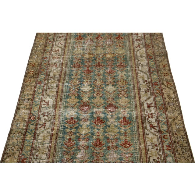 Textile Antique Handmade Malayer Persian Blue Wool Runner With an Allover Pattern For Sale - Image 7 of 8