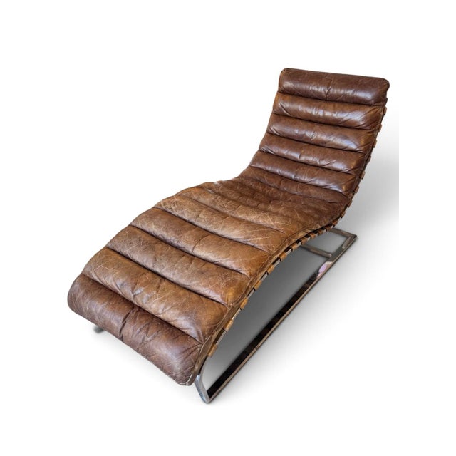 Tan Leather & Steel Chaise Lounge from Timothy Oulton, 2010s For Sale - Image 4 of 8
