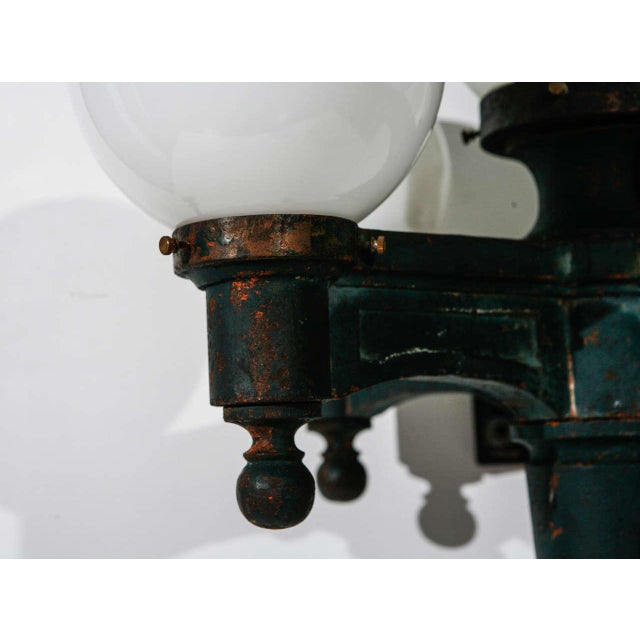 1910/20's Vintage Massive Cast Iron & Milk Glass Exterior Wall Sconces - A Pair For Sale In Los Angeles - Image 6 of 11
