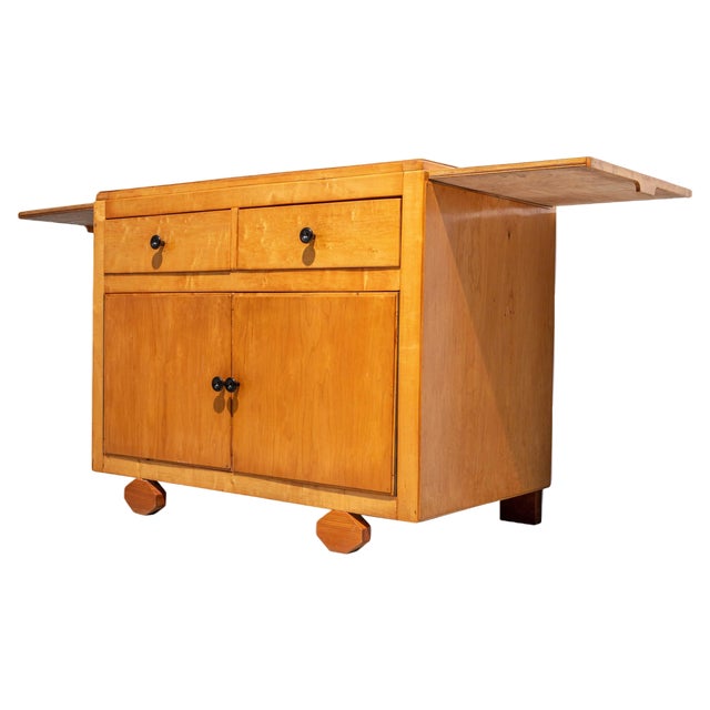 Small French Wood 2-Door Cabinet with Side Leaf Top, 1970s For Sale